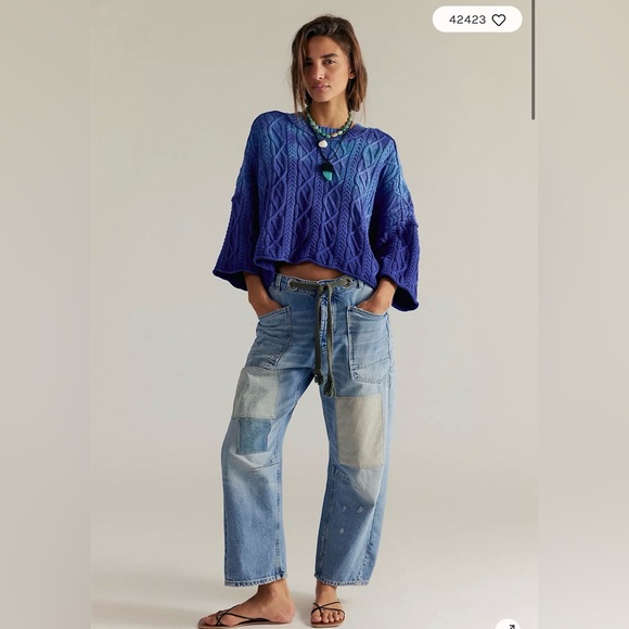 Free People Denim - We The Free Moxie Pull-On Barrel Jeans, Patchwork, Sz 26 NWOT